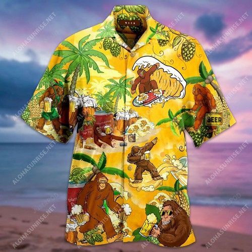 Bigfoot Summer Beer Unisex Hawaiian Shirt Tropical Aloha Button Up