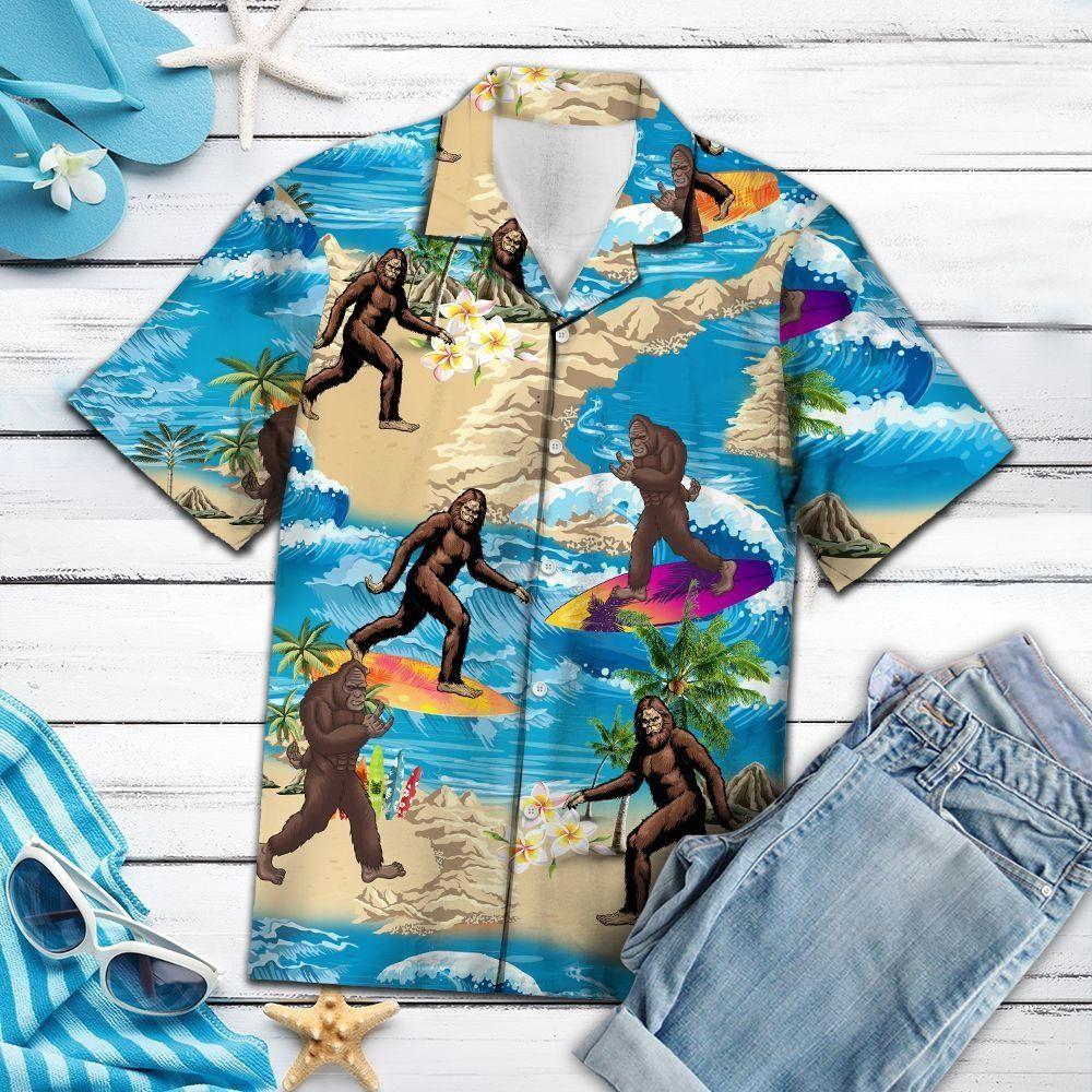 Bigfoot Summer Vacation G5720 - Hawaiian Shirt Tropical Aloha Button Up