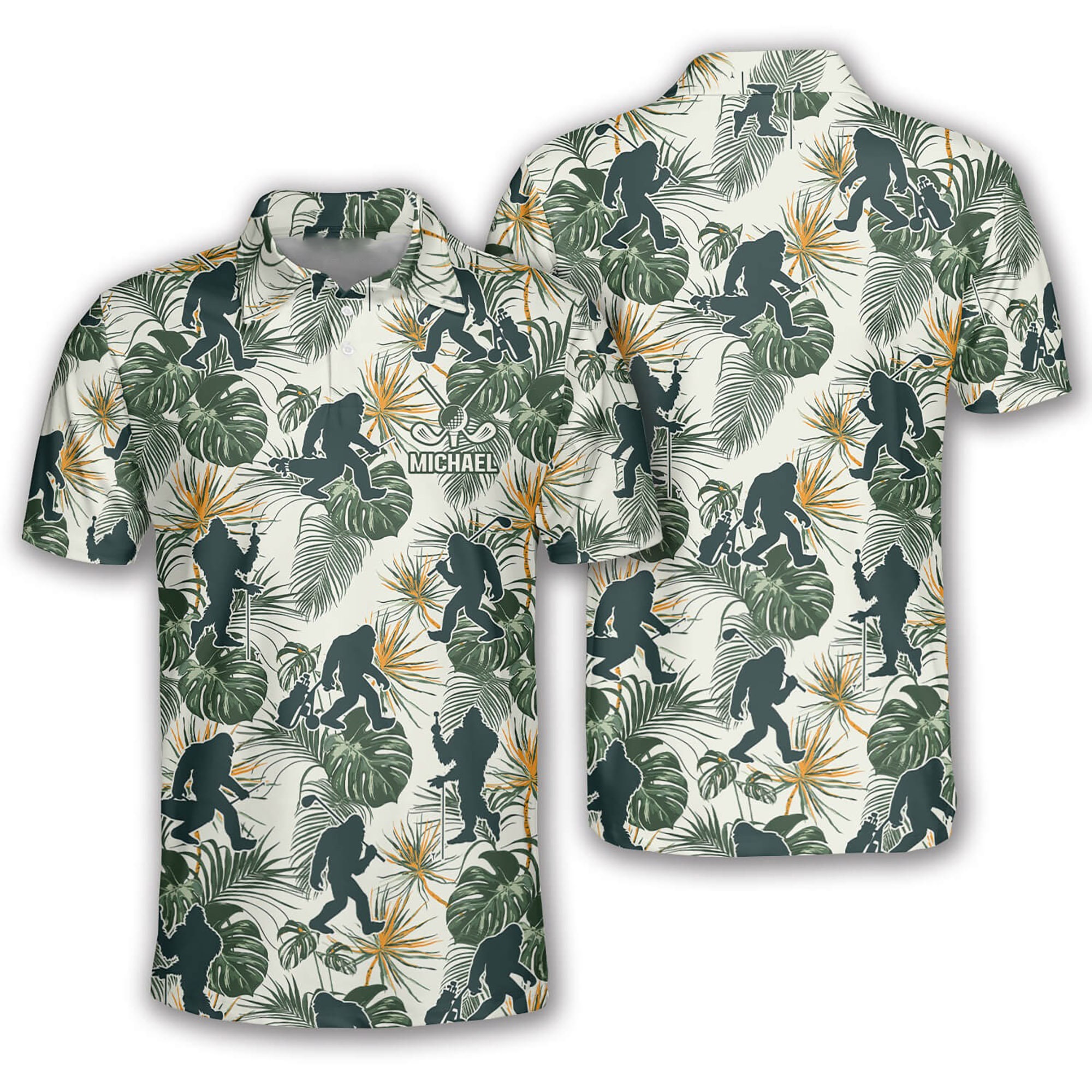 Bigfoot Tropical Pattern Personalized Golf Men's Polo Shirt