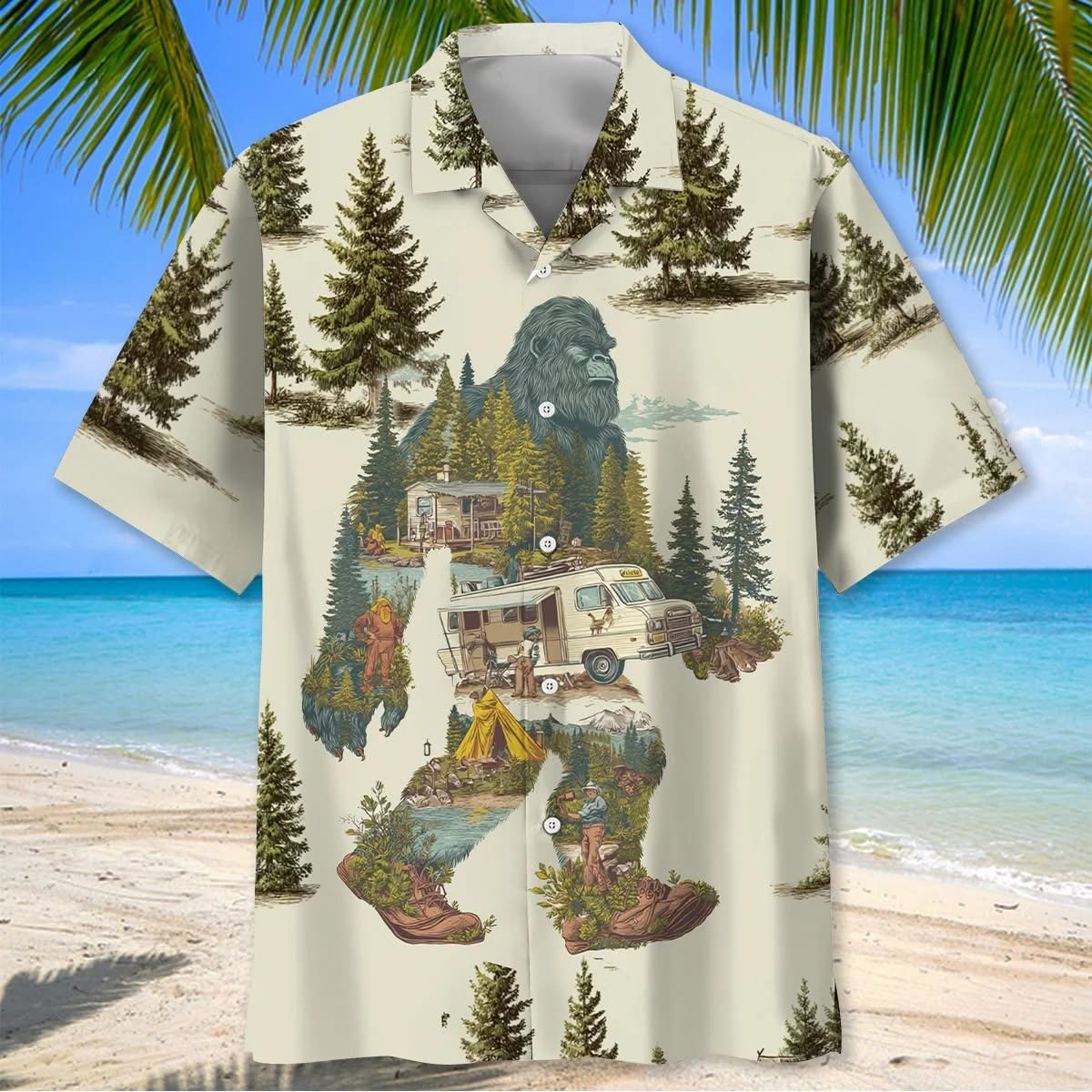 Bigfoot Van Camping Hawaiian Shirt Sasquatch Aloha Shirt Themed Camping Gift Ideas