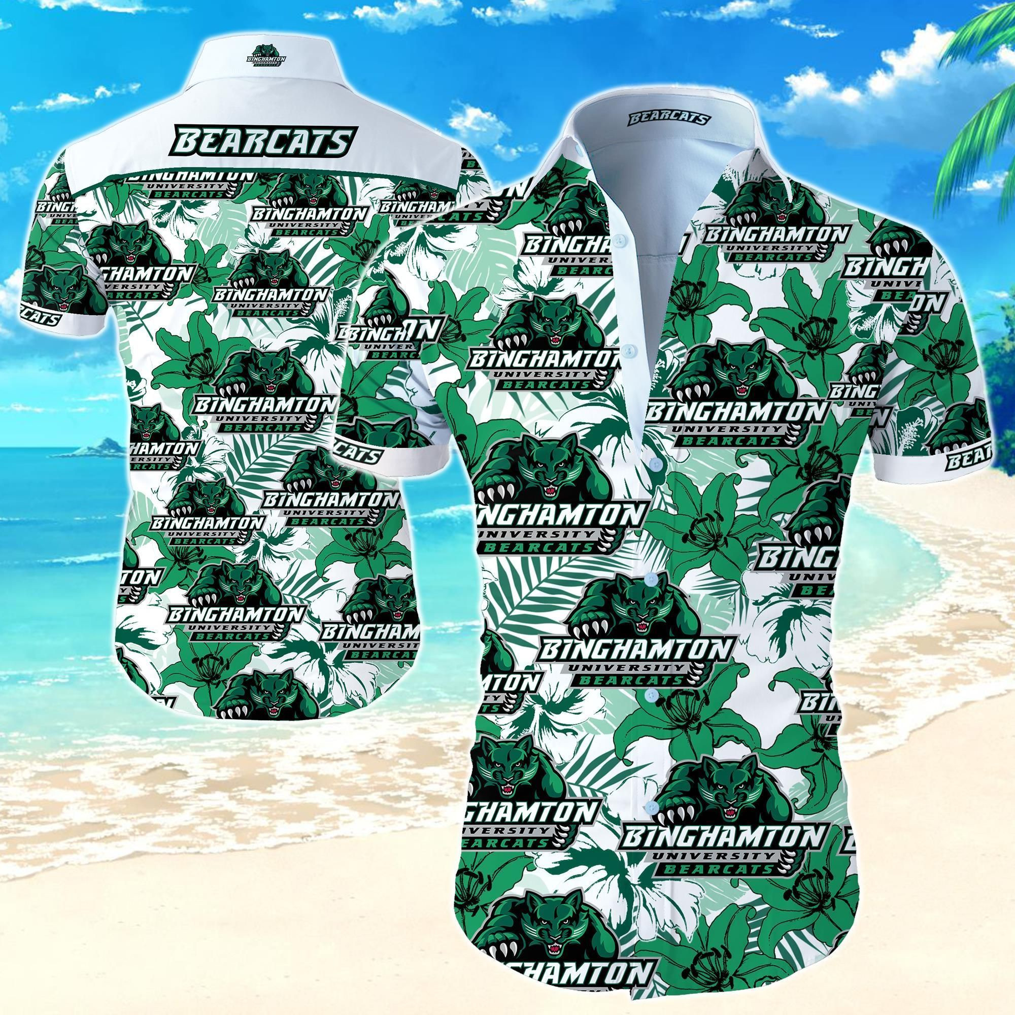Binghamton Bearcats Hawaiian Shirt Tropical Aloha Button Up
