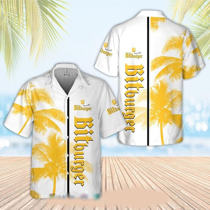 Bitburger Beer Palm Tree Hawaiian Shirt Tropical Aloha Button Up