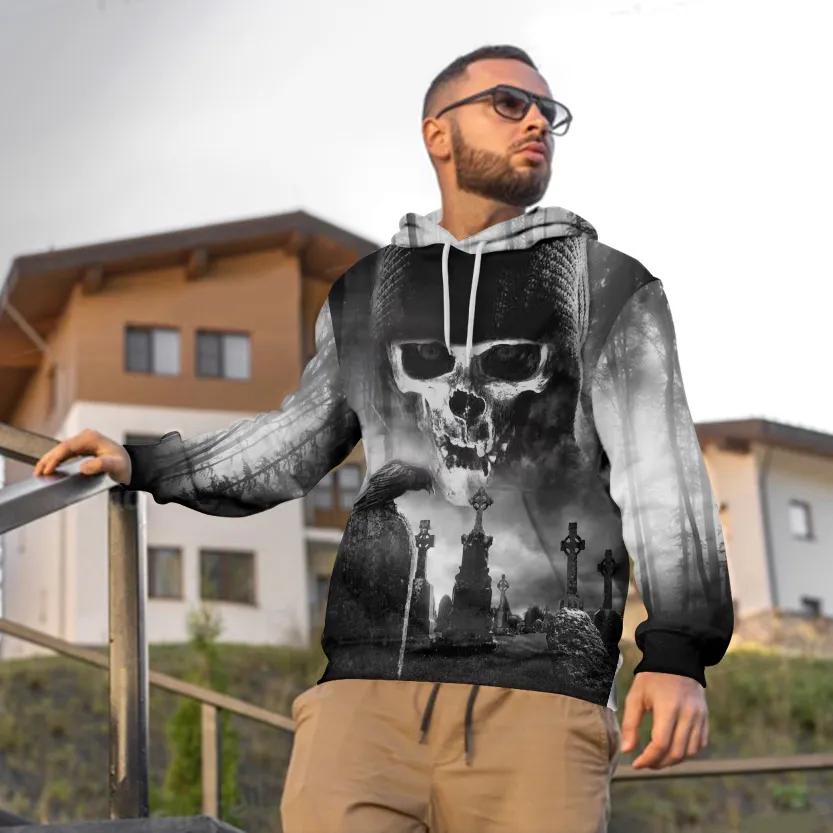Alternative view of Black And White The Hunt Skull 3D All Over Print Hoodie