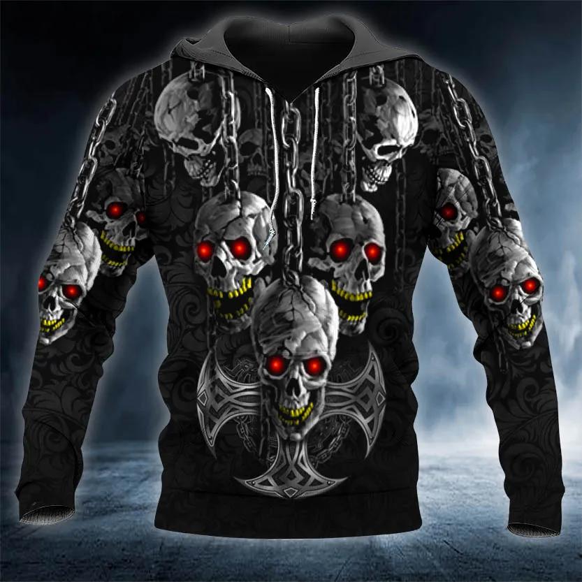 Black Chains Hanging Out Skull 3D All Over Print Hoodie