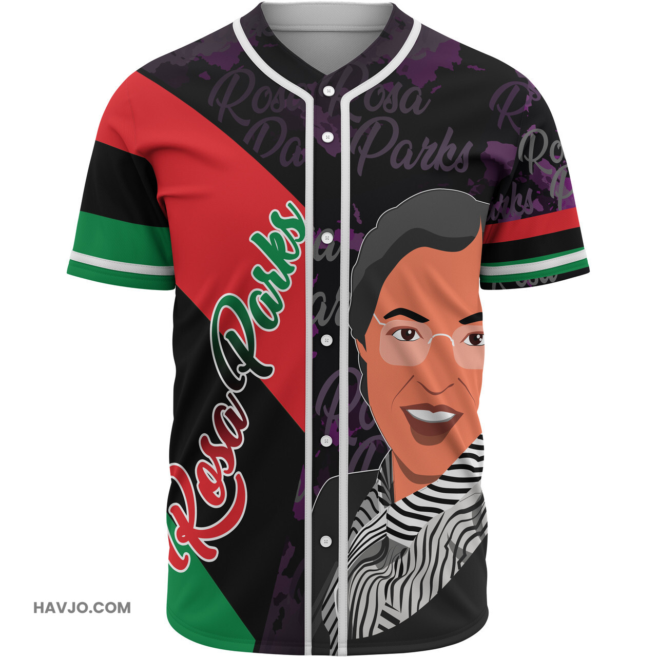 Black History Month Rosa Parks Civil Rights Leader With Pan Africa Flag Baseball Jersey