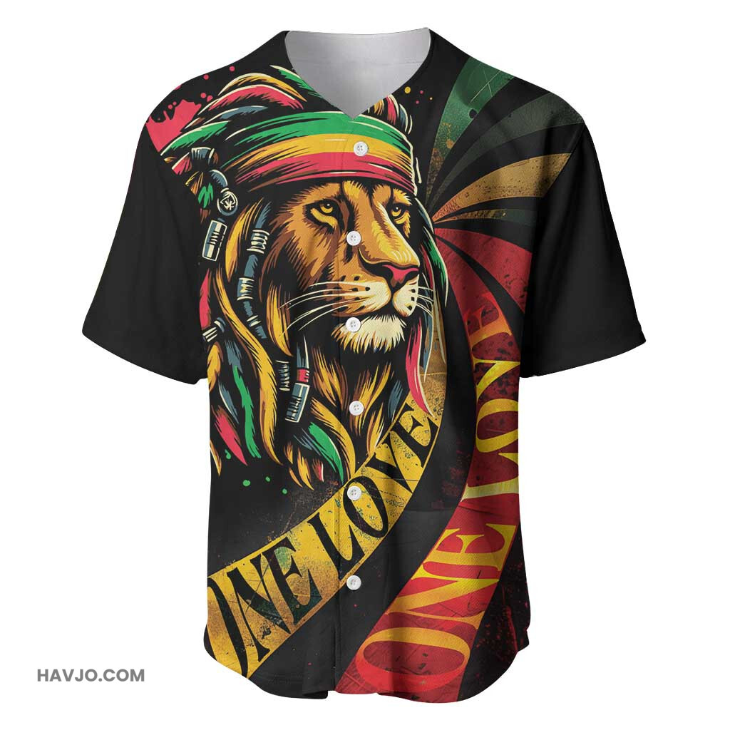 Black Jamaican Rastafarian Lion One Love Baseball Jersey