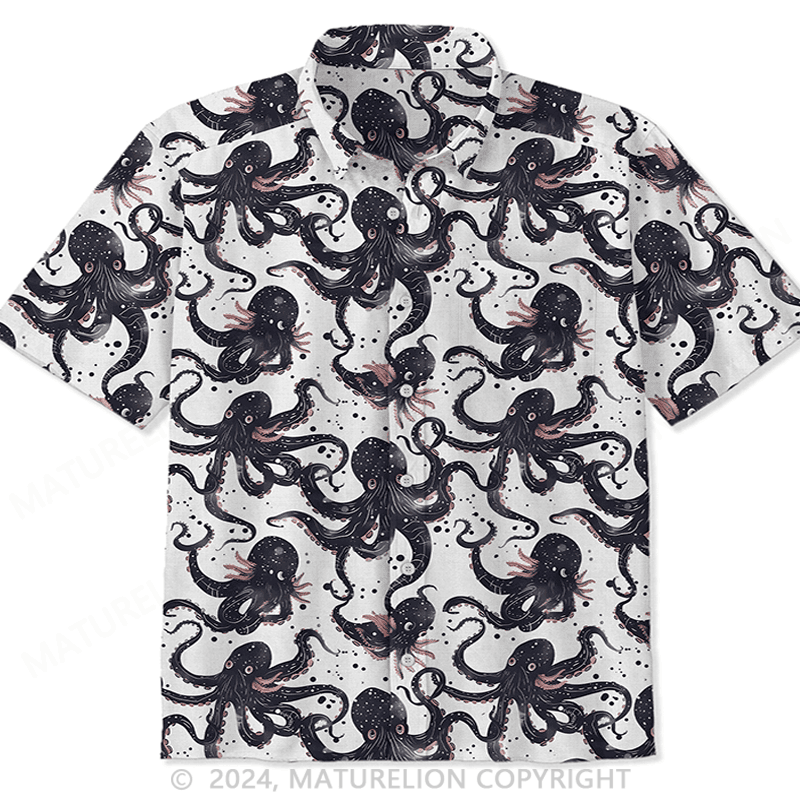 Alternative view of Black Octopus Silhouette Hawaiian Shirt Comical Men’s Shirt Funny Graphic Tee with Quotes