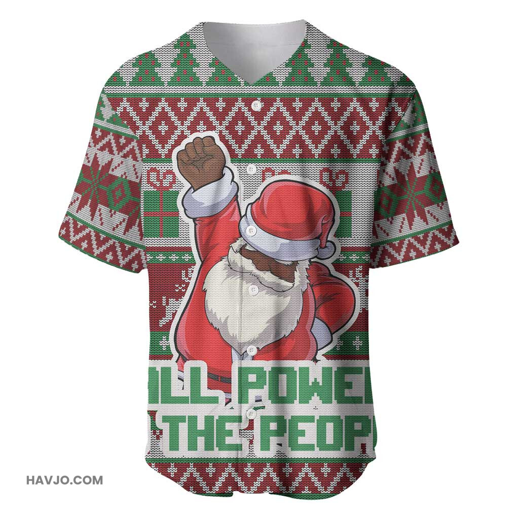 Black Santa Fist Christmas Africa All Power to the People Baseball Jersey