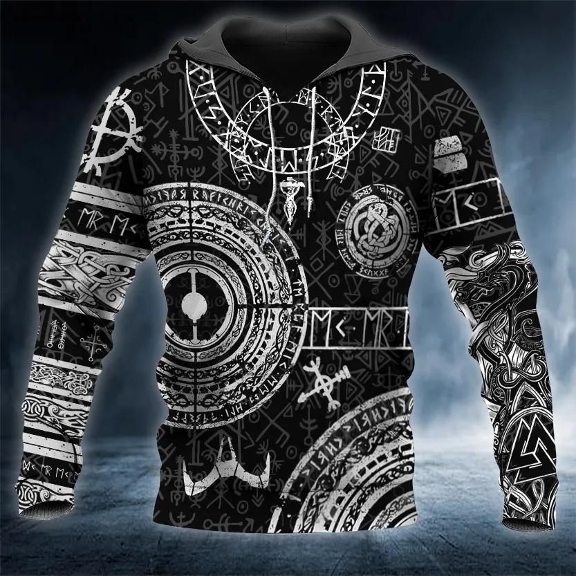 Black White Norse Runes Viking Tattoo 3D All Over Print Hoodie
