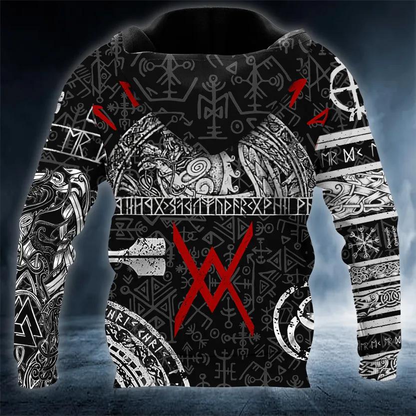 Alternative view of Black White Norse Runes Viking Tattoo 3D All Over Print Hoodie
