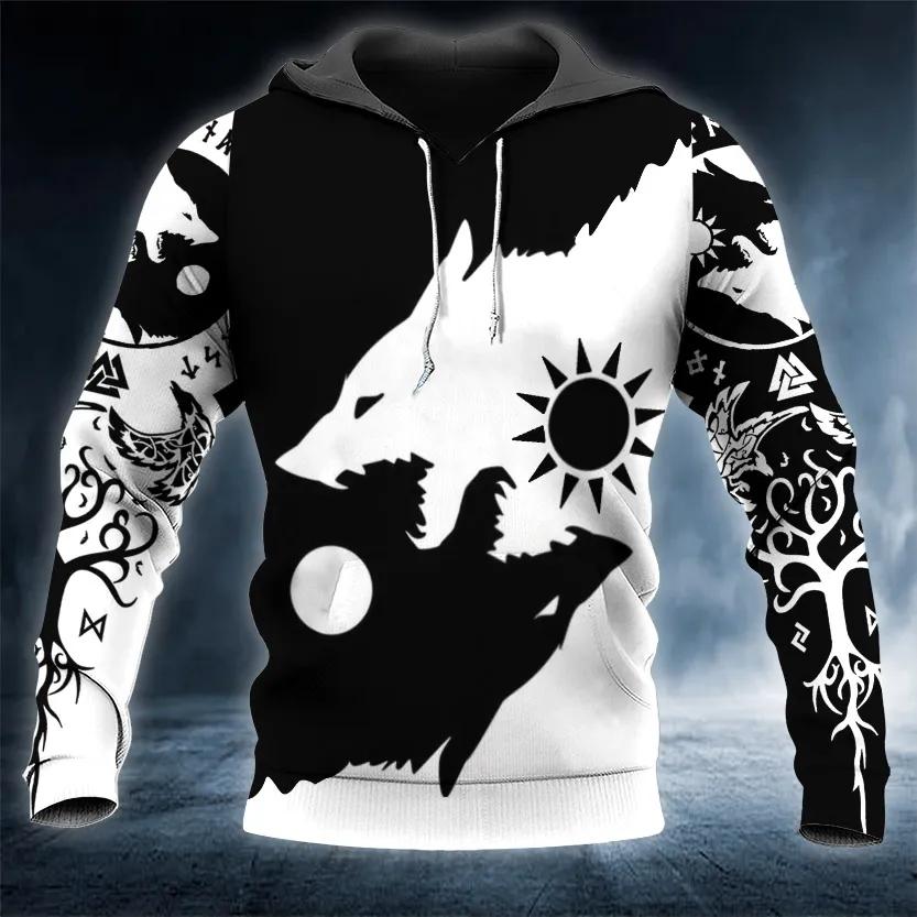 Black White Yinyang Werewolves Viking 3D All Over Print Hoodie