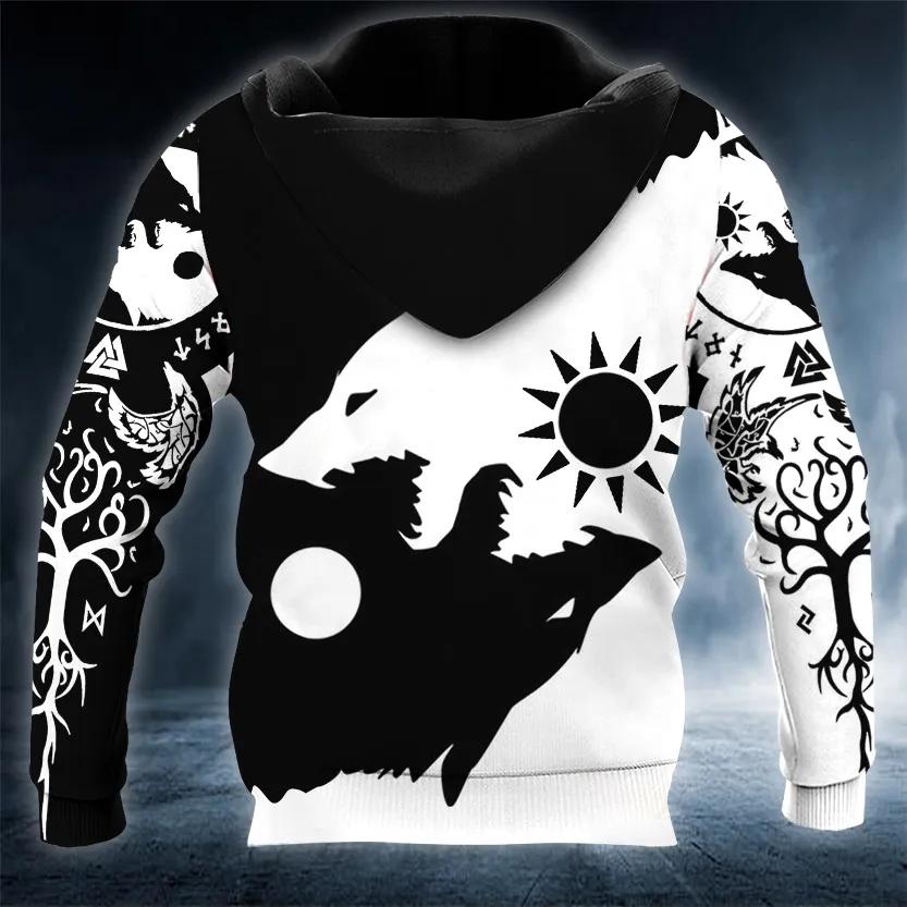 Alternative view of Black White Yinyang Werewolves Viking 3D All Over Print Hoodie