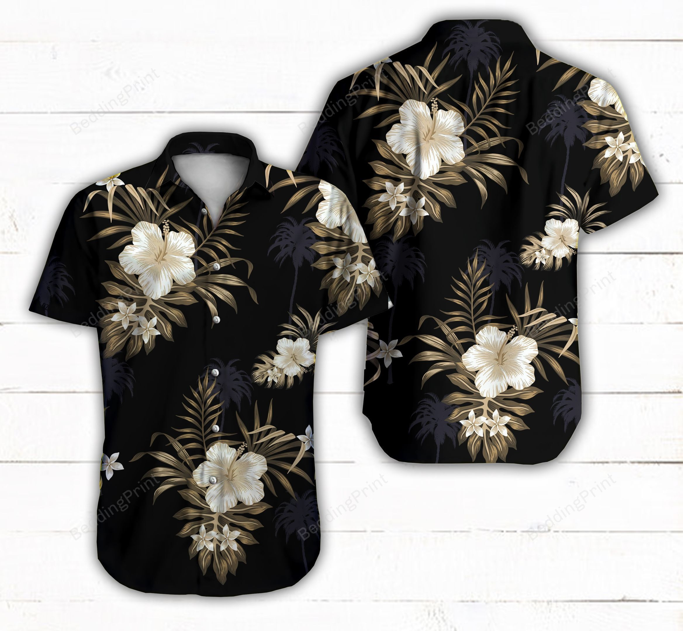 Blackberry Black Hawaiian Shirt Tropical Aloha Button Up