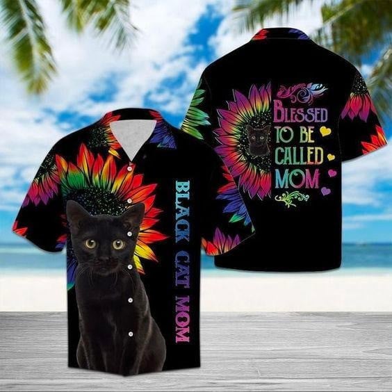 Blessed To Be Called Black Cat Mom Hawaiian Shirt For Black Cat Mom Gifts Christmas