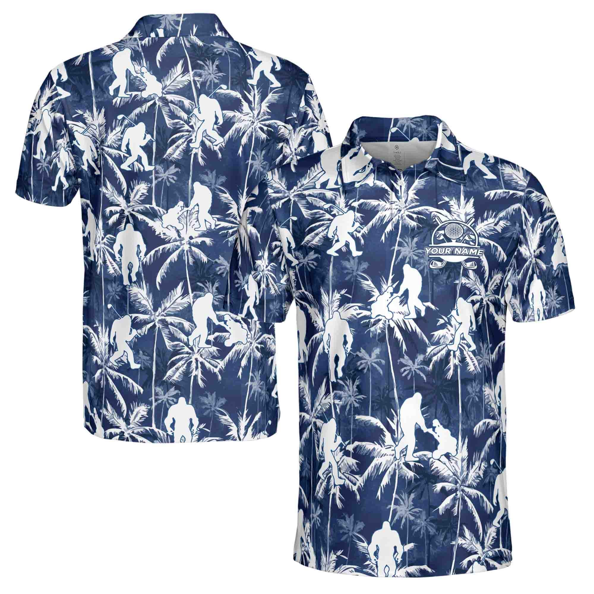 Blue Bigfoot In Tropical Forrest Golfer Personalized Golf Men's Polo Shirt