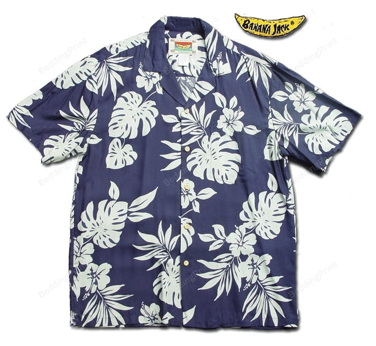 Blue Fan Palm Mens Hawaiian Shirt Tropical Aloha Button Up