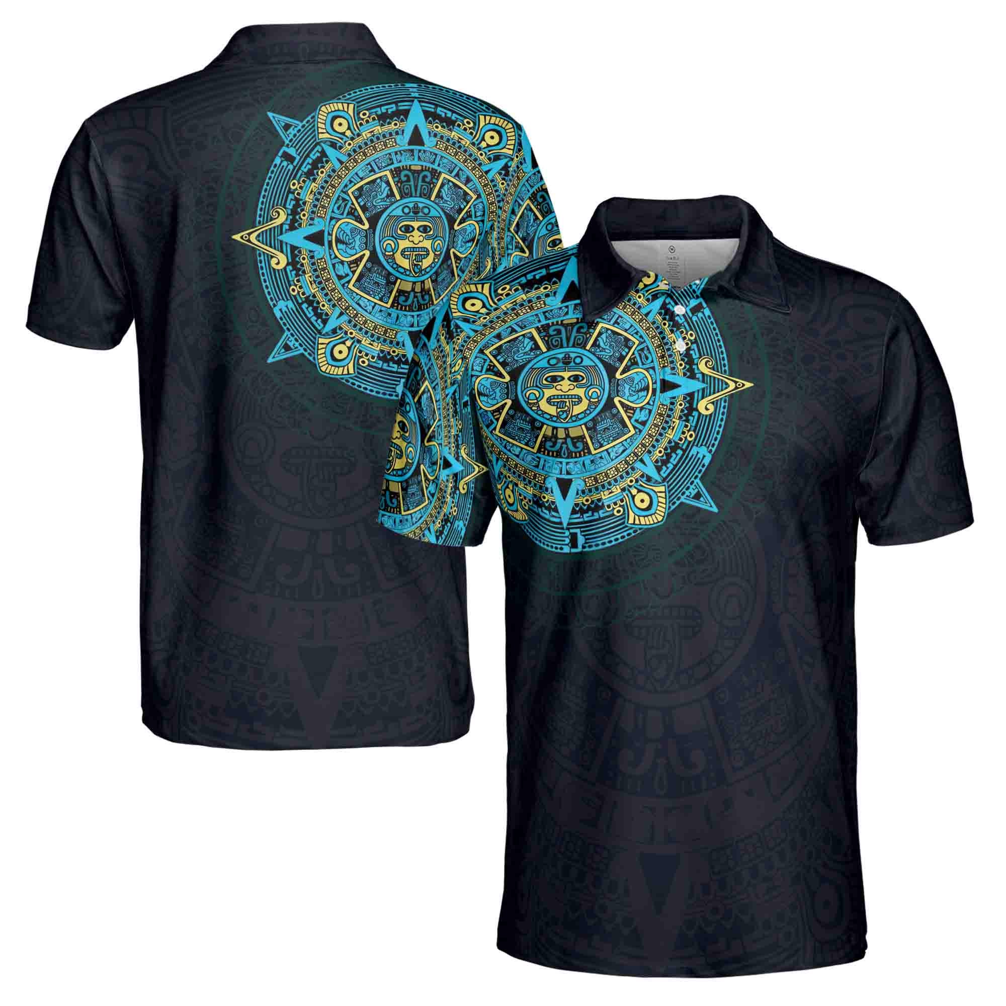Blue Mexico Viking Tattoo Aztec Men 3D Polo Shirt