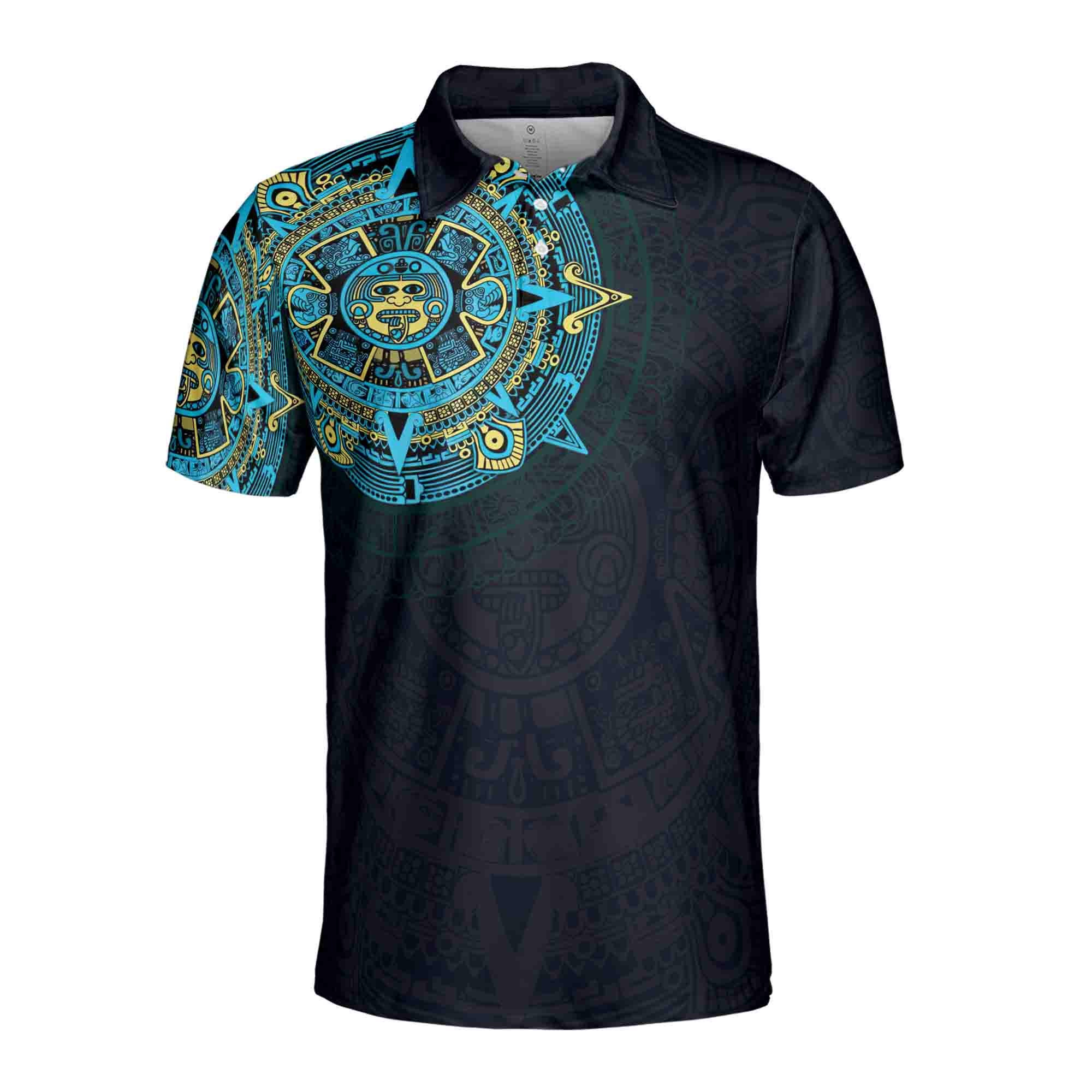 Alternative view of Blue Mexico Viking Tattoo Aztec Men 3D Polo Shirt