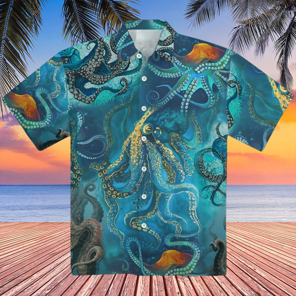 Blue Ocean Octopus Hawaiian Shirt Marine Life Aloha Shirt Octopus Themed Gifts