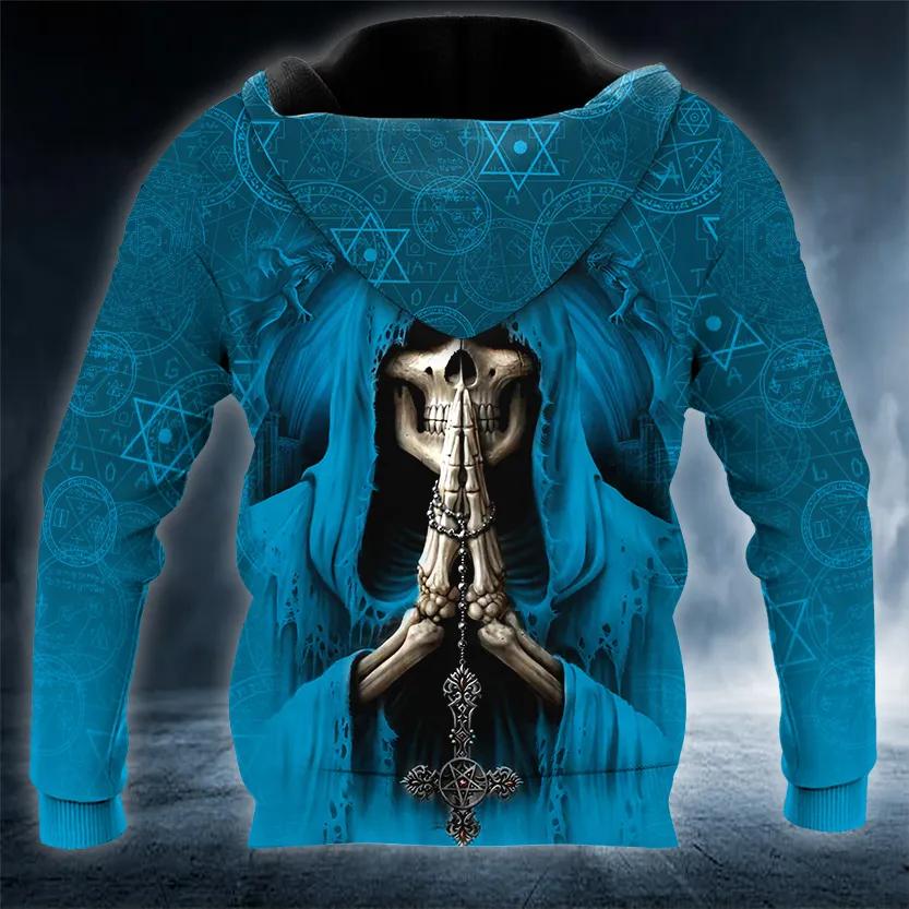 Alternative view of Blue Pray Skull 3D All Over Print Hoodie