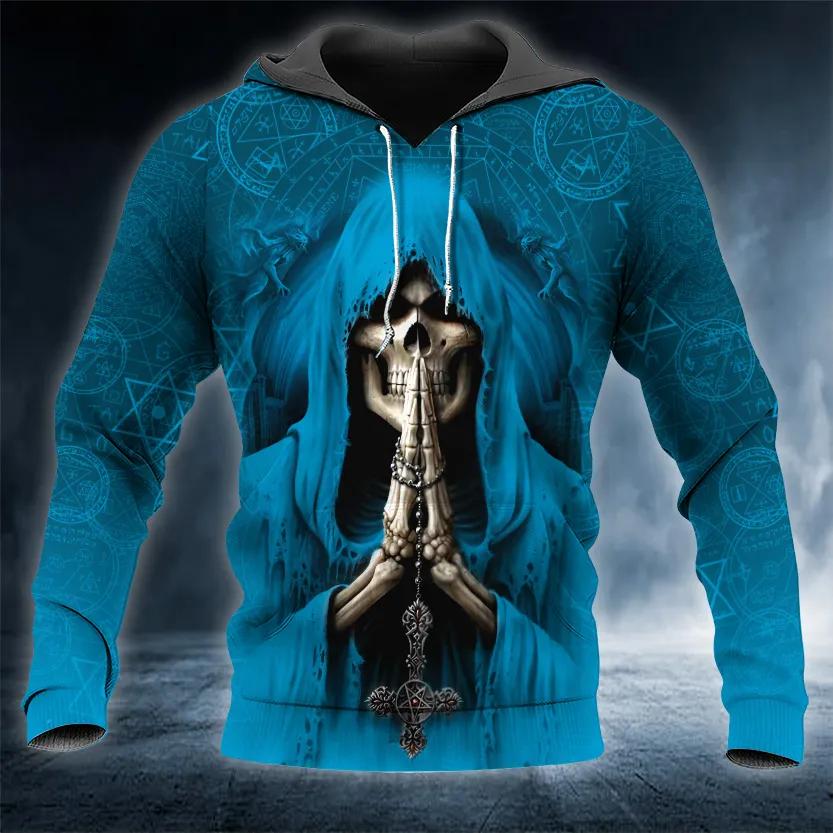 Blue Pray Skull 3D All Over Print Hoodie