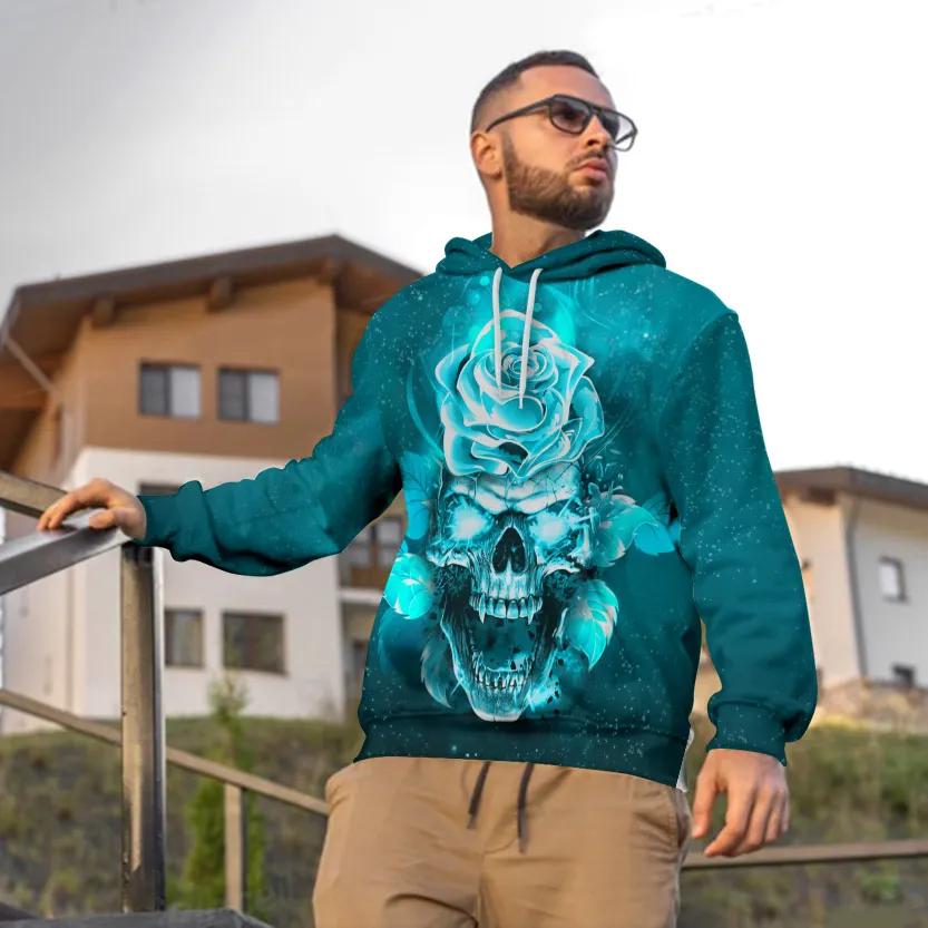 Alternative view of Blue Rose Fantasy Skull 3D All Over Print Hoodie