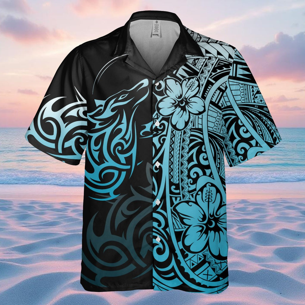 Blue Wolf Native American Hawaiian Shirt Inspired Native American Design Clothing