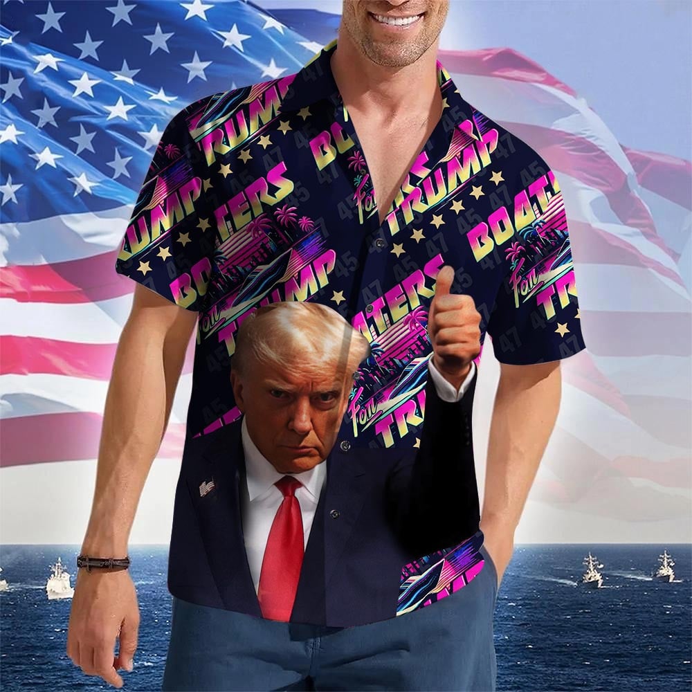 Boaters For Trump 2024 Hawaiian Shirt Donald Trump Campaign MAGA Button Up Gifts For Boaters
