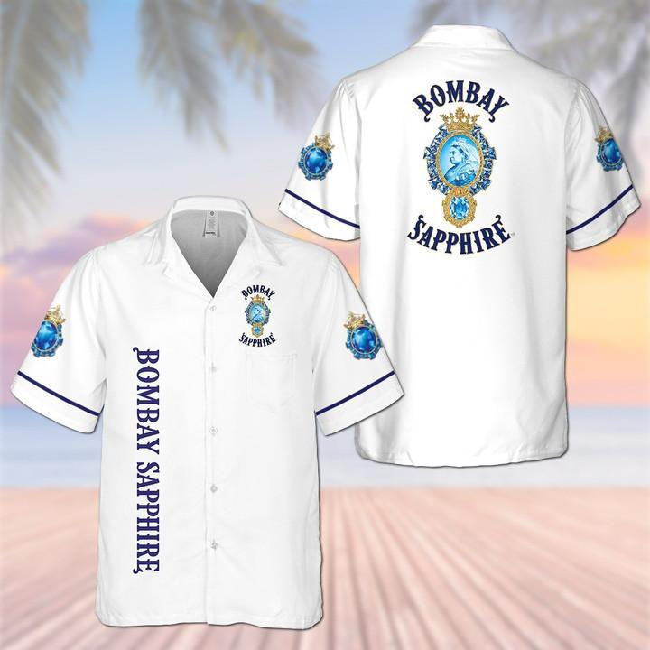 Bombay Sapphire Gin Hawaiian Shirt Tropical Aloha Button Up