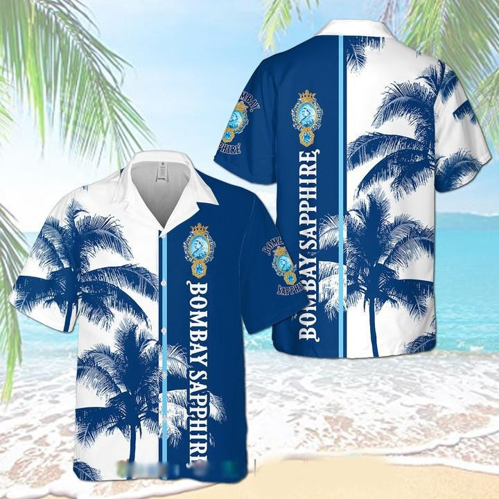 Bombay Sapphire Gin Palm Tree Hawaiian Shirt Tropical Aloha Button Up