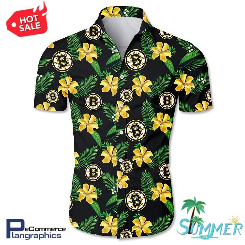 Boston Bruins All Over Print Aloha Shirt Hawaiian Shirt Tropical Aloha Button Up