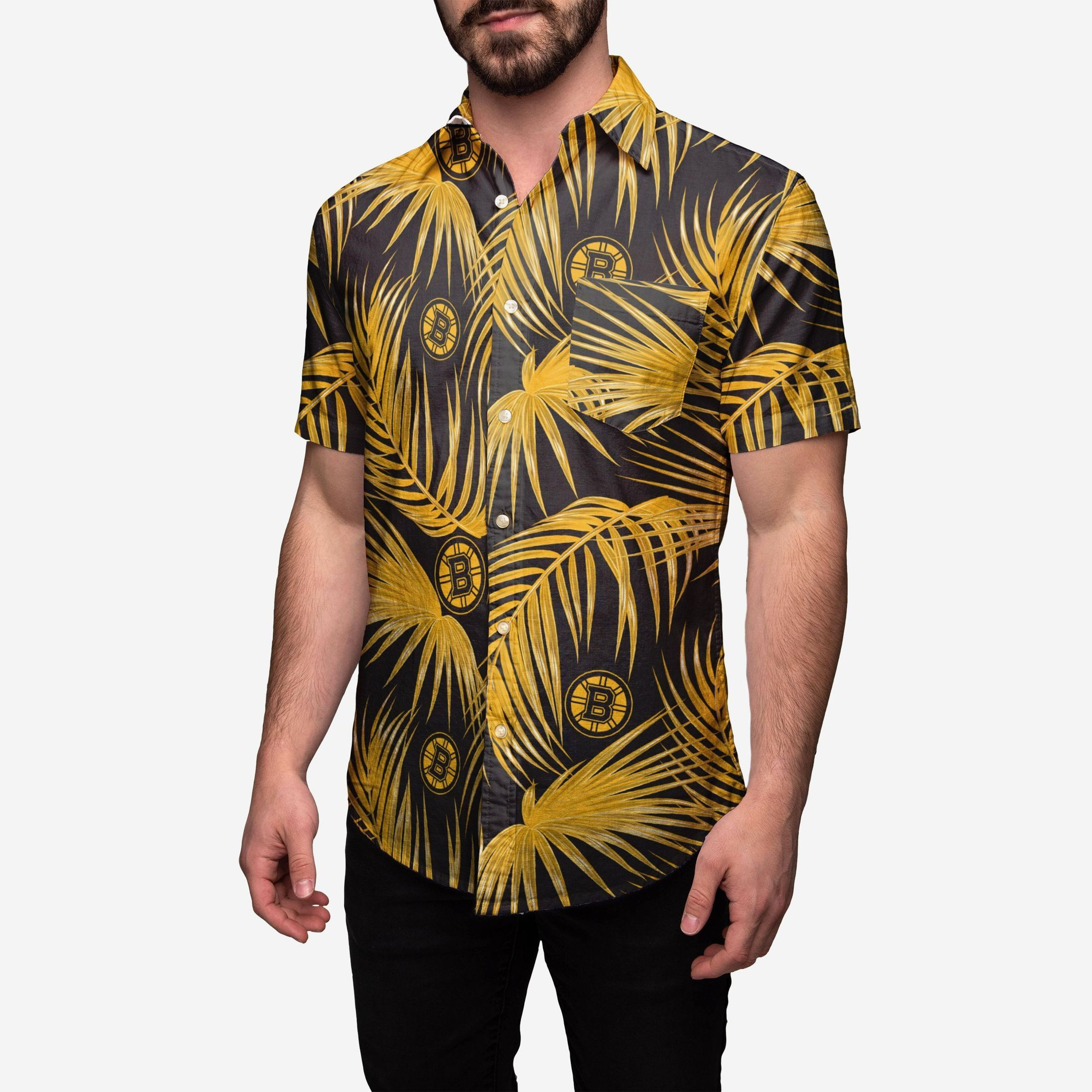 Boston Bruins Hawaiian Shirt Tropical Aloha Button Up