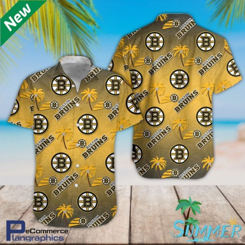 Boston Bruins Hockey Team Aloha Shirt Hawaiian Shirt Tropical Aloha Button Up