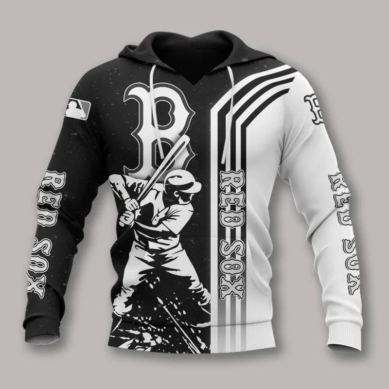 Boston Red Sox Black And White MLB All Over Print Hoodie