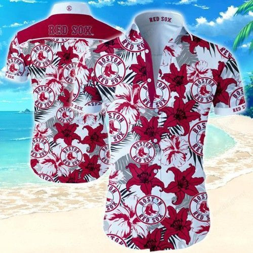 Boston Red Sox Hawaiian Shirt Tropical Aloha Button Up