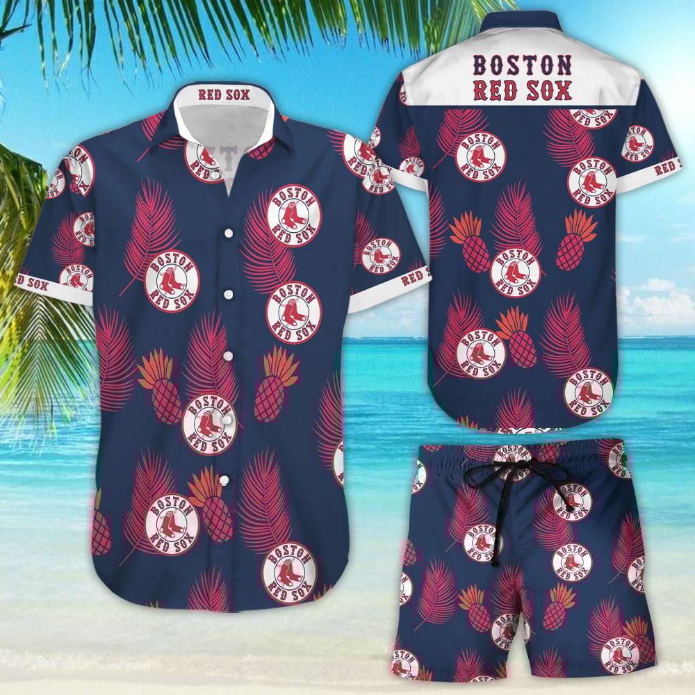 Boston Red Sox Hawaiian Shirt Tropical Aloha Button Up