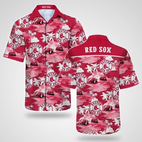 Boston Red Sox Hawaiian Shirt Tropical Aloha Button Up