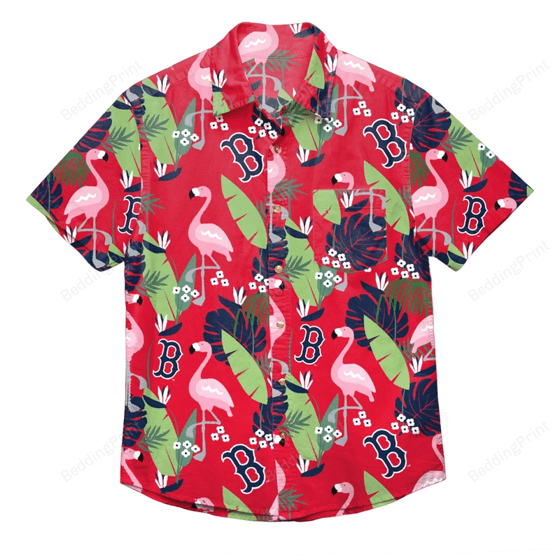 Boston Red Sox Mlb Mens Floral Hawaiian Shirt Tropical Aloha Button Up