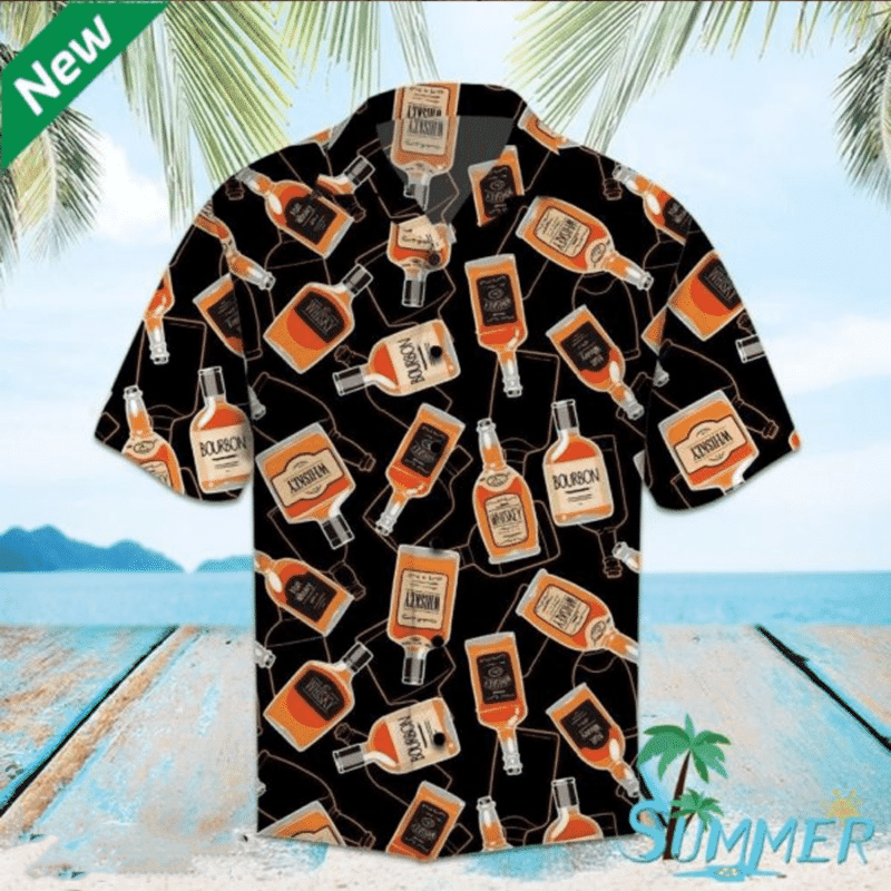 Bourbon Whiskey Aop Hawaiian Shirt Tropical Aloha Button Up