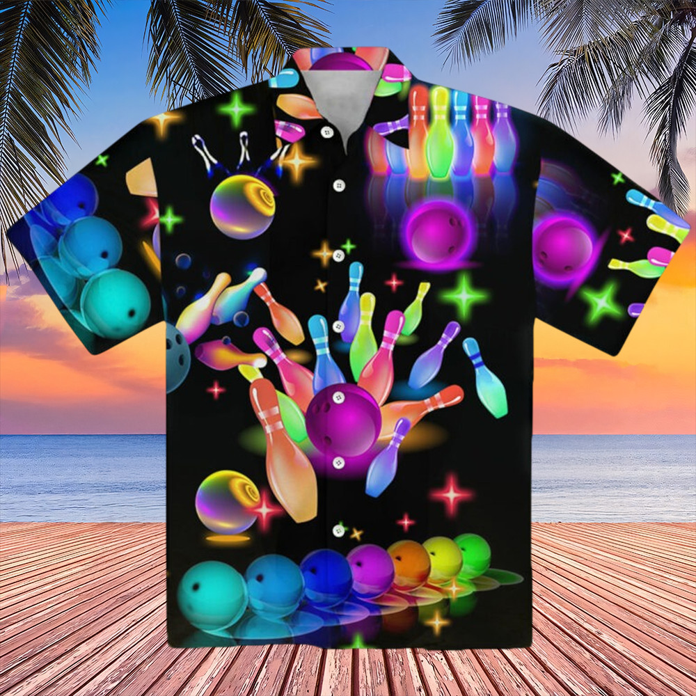 Bowling Party Neon Hawaiian Shirt Unique Gift For Bowling Lovers