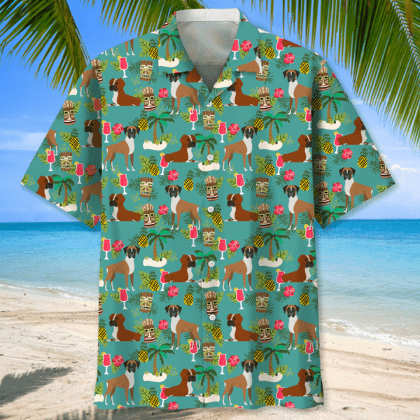 Boxer Beach Hawaiian Shirt Tropical Aloha Button Up