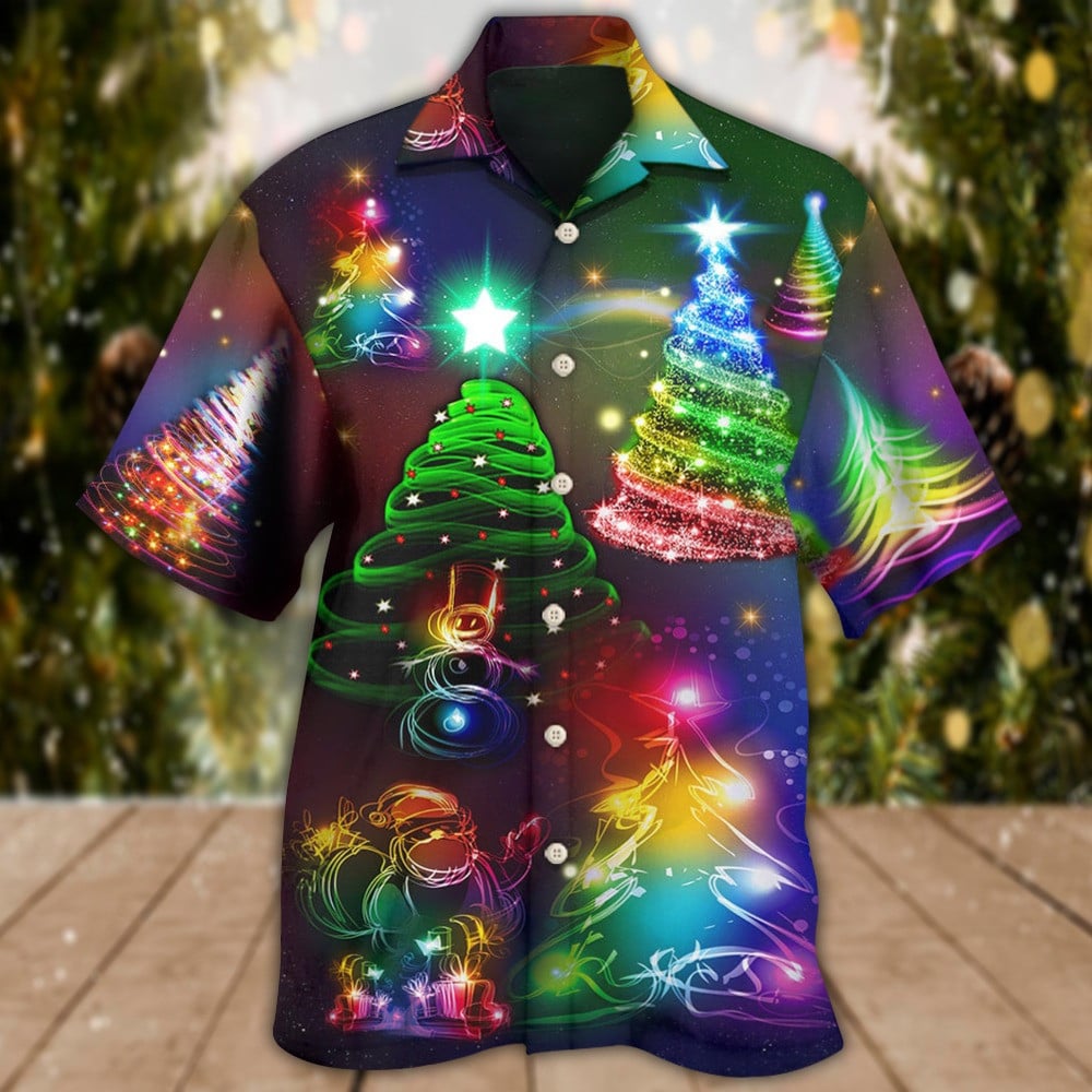 Bright Night Merry Christmas Colorful Neon Hawaiian Shirt Cool Xmas Shirt Best Gift For Him