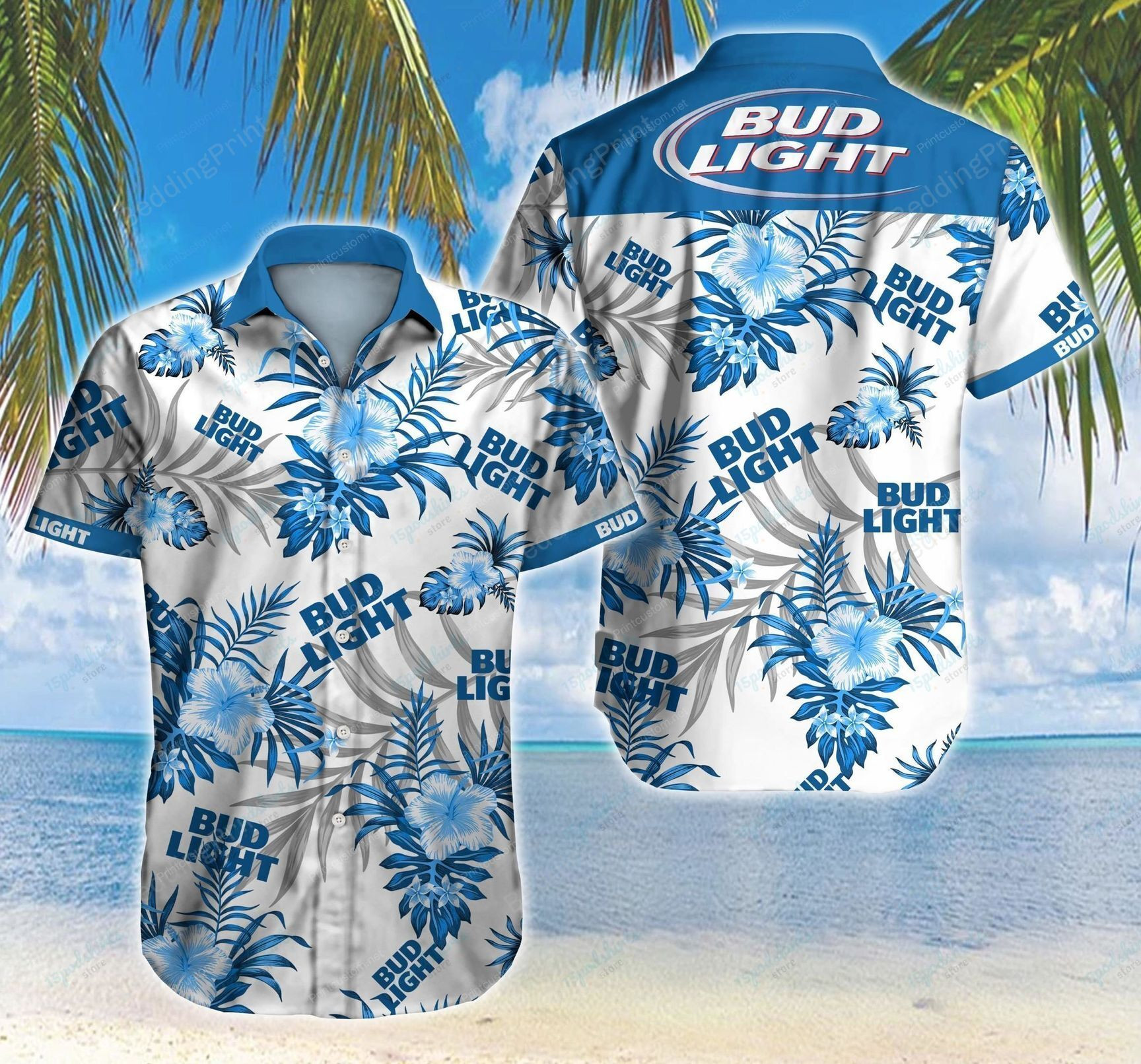 Bud Light Hawaiian Shirt Tropical Aloha Button Up