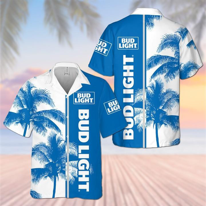 Bud Light Palm Tree Hawaiian Shirt Tropical Aloha Button Up