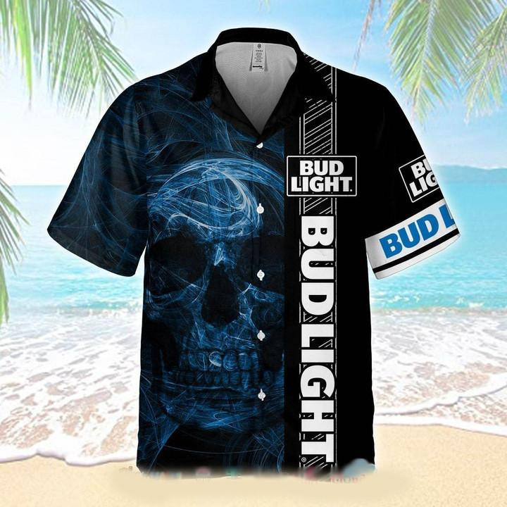 Bud Light Smoke Skull Hawaiian Shirt Tropical Aloha Button Up