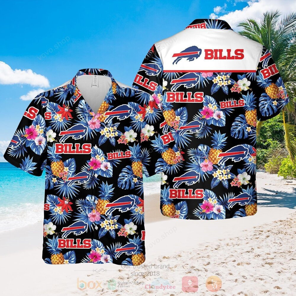 Buffalo Bills Blue Black Hawaiian Shirt Tropical Aloha Button Up