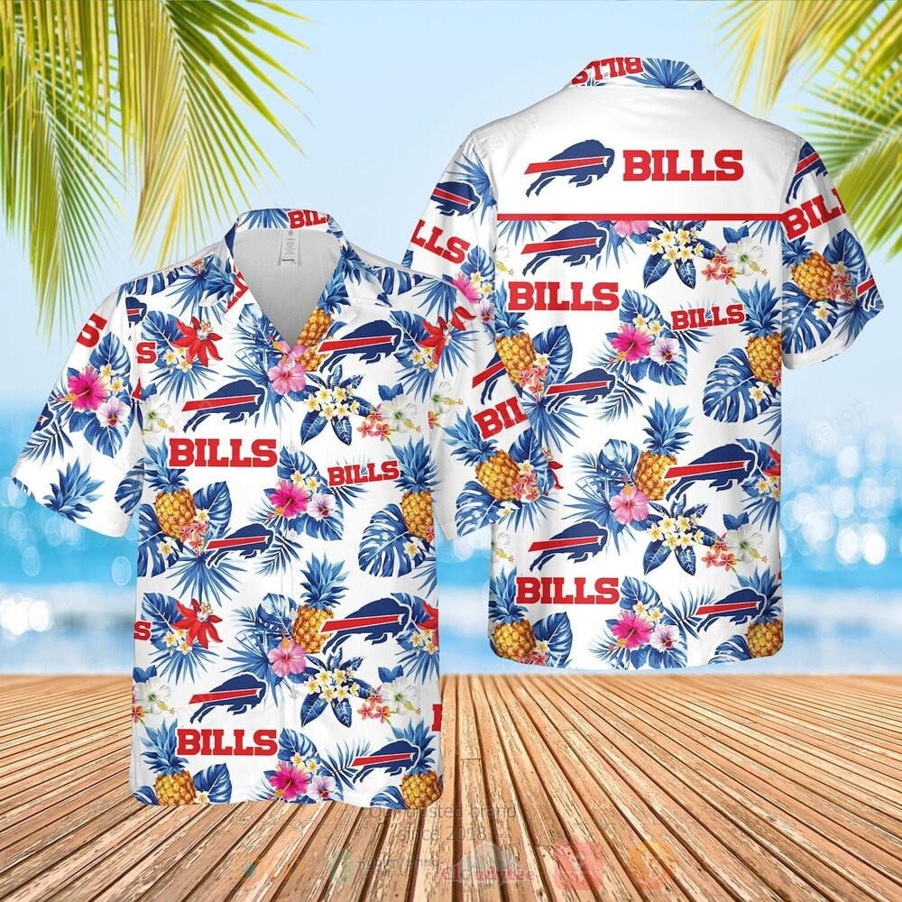 Buffalo Bills Blue White Hawaiian Shirt Tropical Aloha Button Up