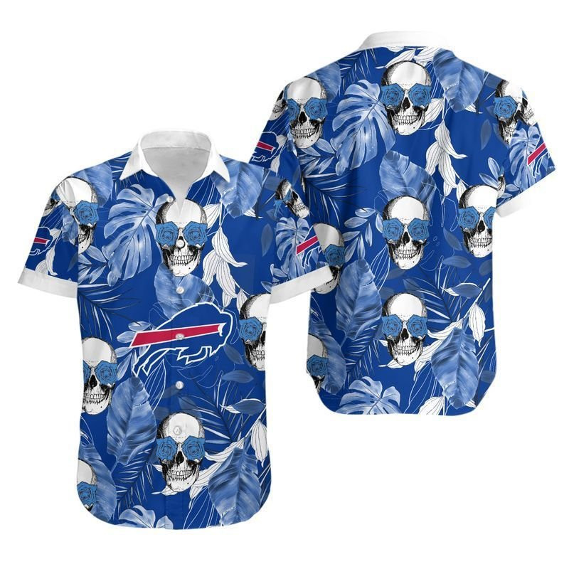 Buffalo Bills Coconut Leaves And Skulls Hawaiian Shirt Tropical Aloha Button Up