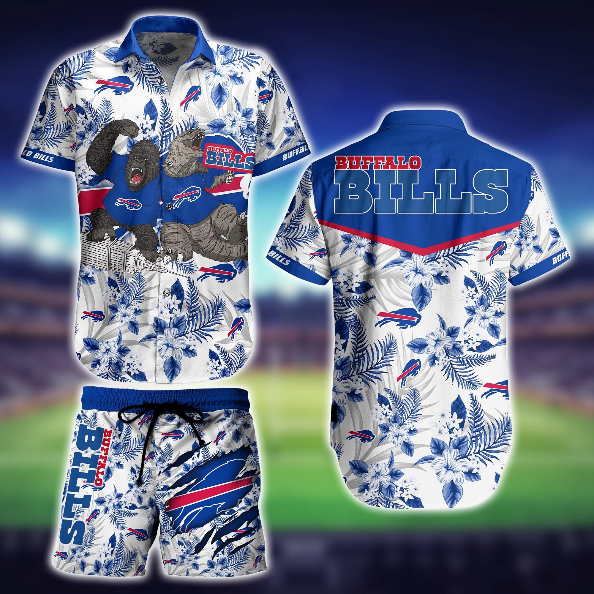 Buffalo Bills Kingkong Godzilla Hawaiian Shirt Tropical Aloha Button Up