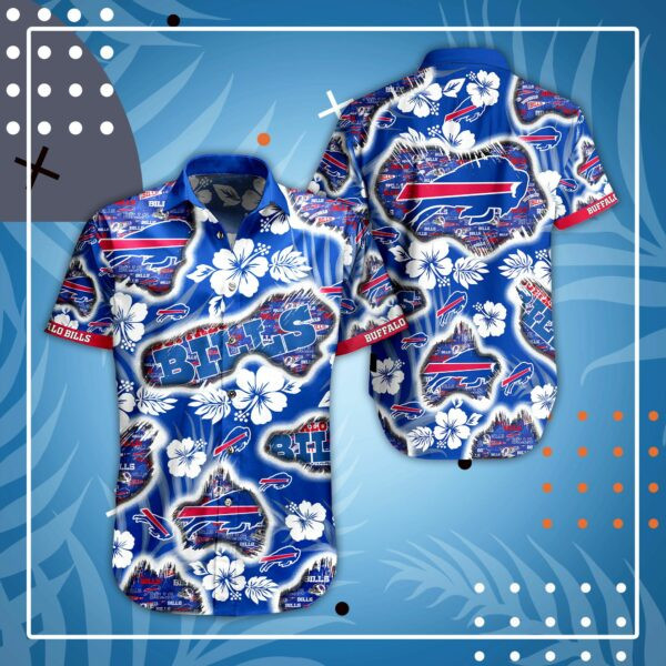 Buffalo Bills Many Logo And Flower Hawaiian Shirt Tropical Aloha Button Up